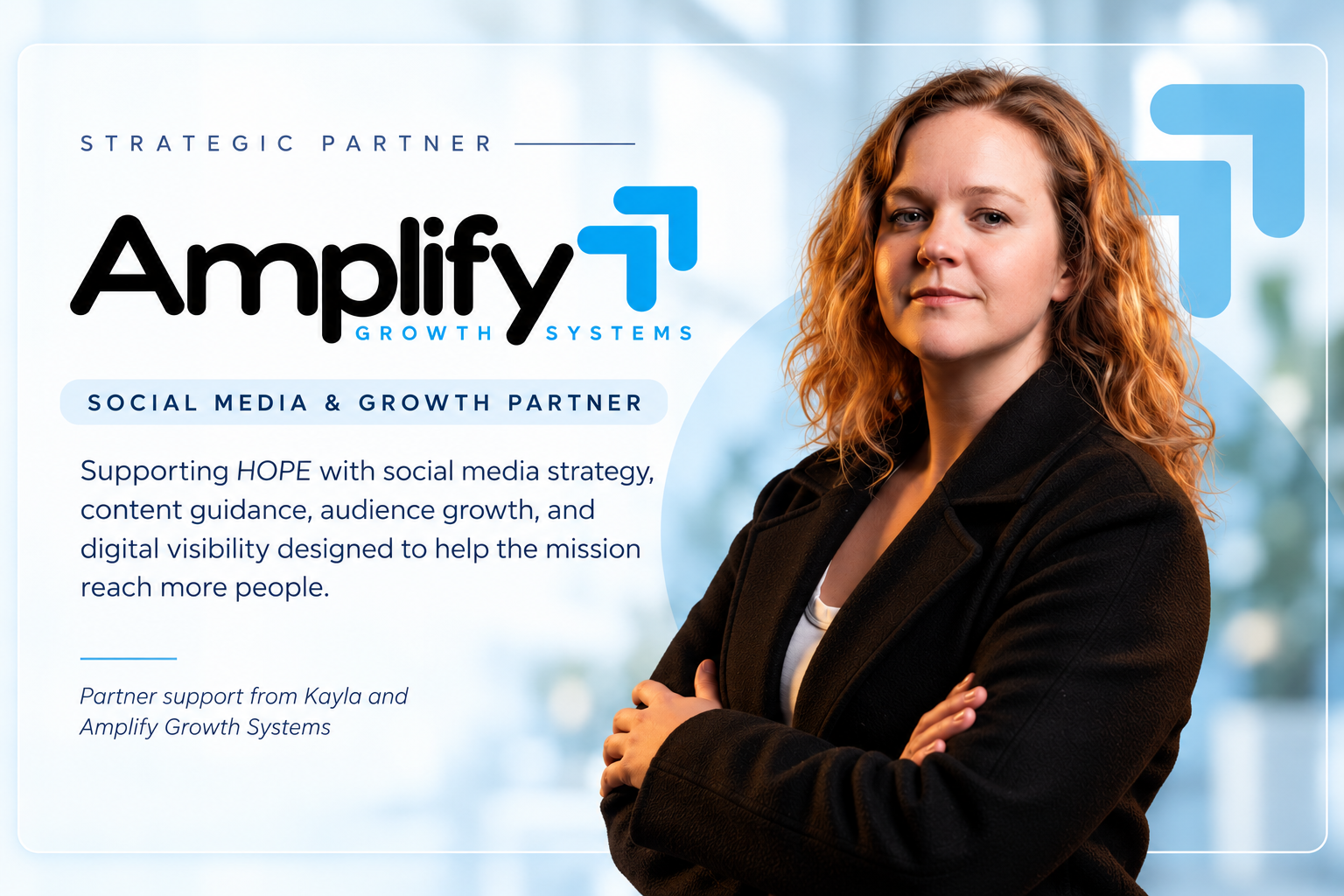Amplify Growth Systems strategic partner card featuring Kayla Potter